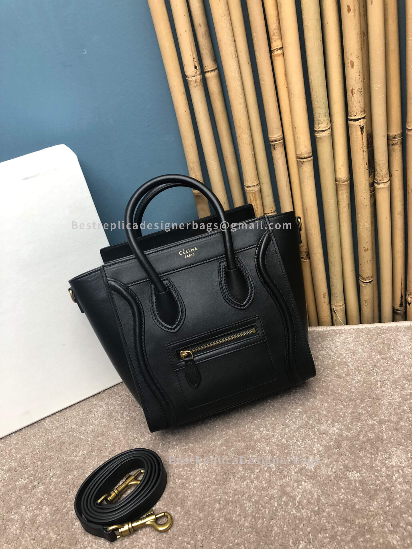 Celine Luggage Nano Bag in Smooth Black Calfskin